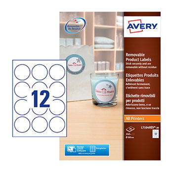 Etiquetas Redondas Removíveis 60mm Avery 20 Folhas 240un