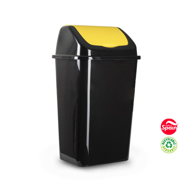 Contentor 30L Plástico c/Tampa Basculante Preto/Amarelo