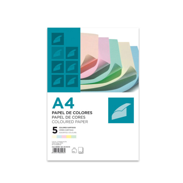 Papel Fotocopia A4 80gr 5 Cores Suaves 5x20=100 Folhas