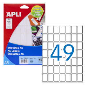 Etiquetas 19x27 Apli 01865 33 Folhas A5 735un