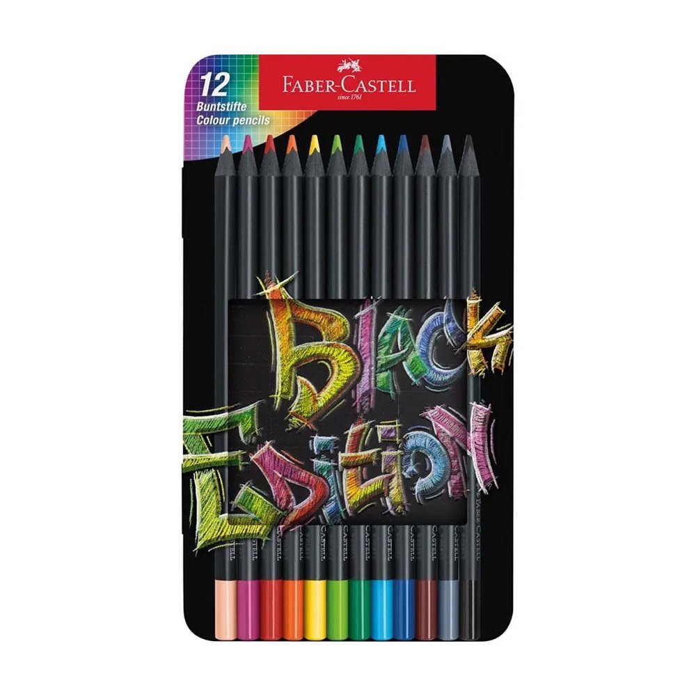 Lápis Cor 12un Cx Metal Faber-Castell Black Edition 18cm