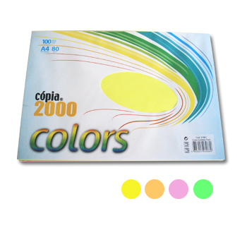 Papel Fotocopia 4 Cores Fluorescentes A4 080gr 4x25=100Fls