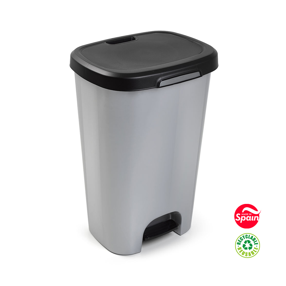 Contentor 50L Plástico Preto e Prata com Pedal