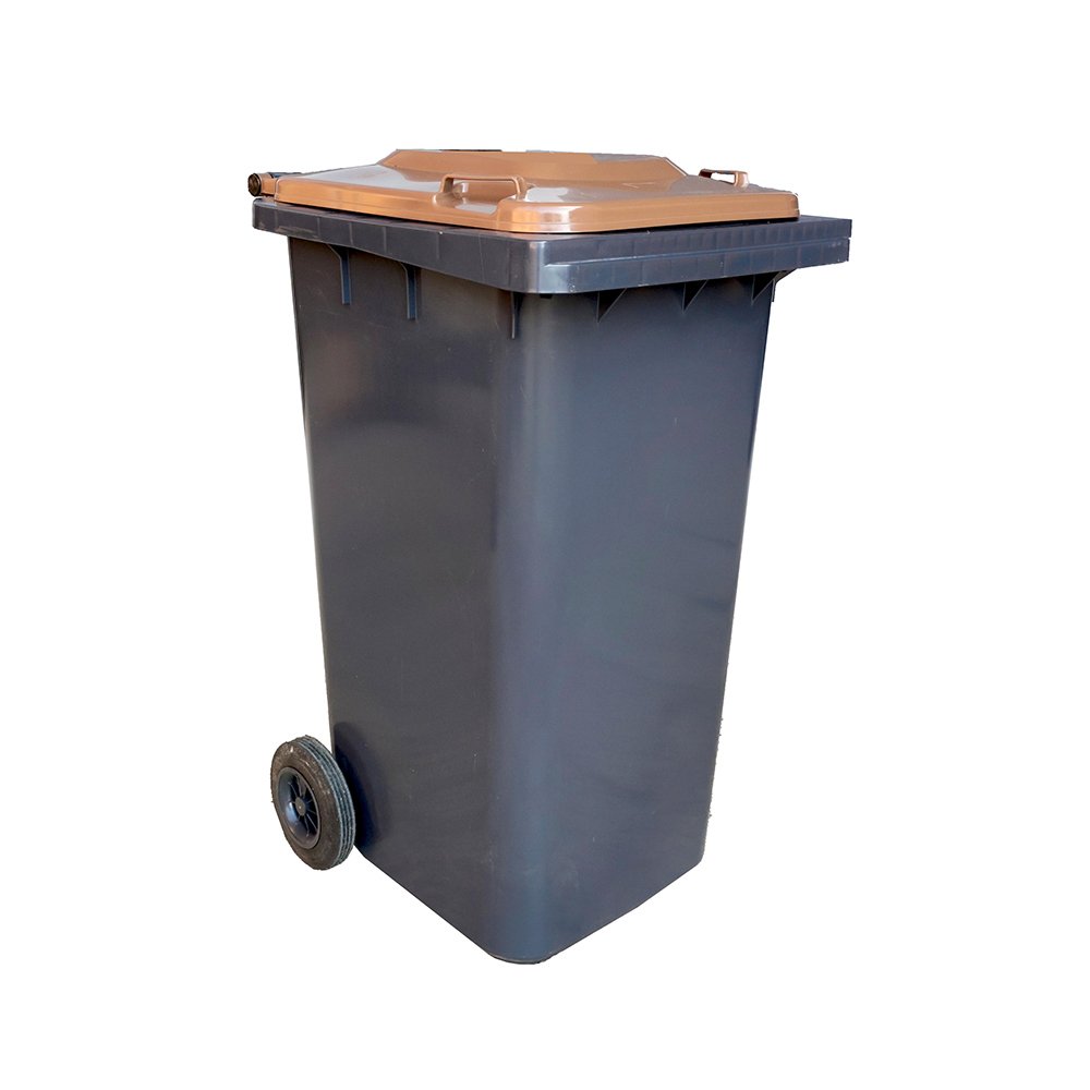 Contentor 120L Plástico 2 Rodas Cinzento Tampa Castanha