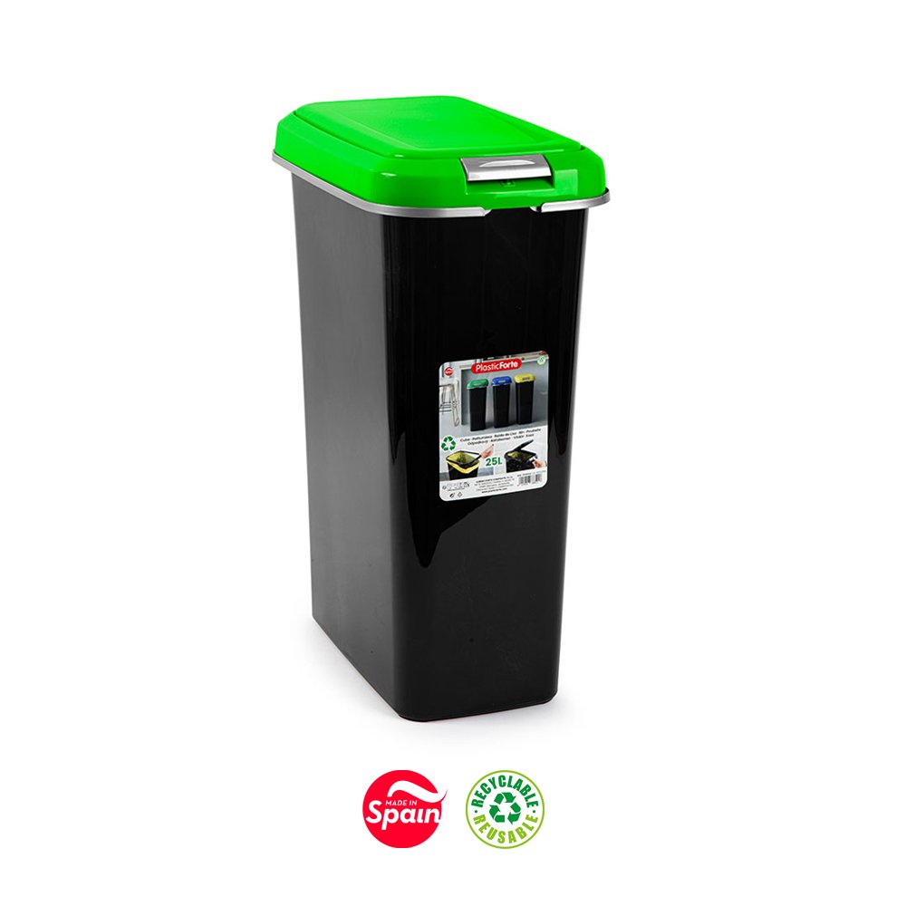 Contentor 25L Plástico Preto Tampa Verde