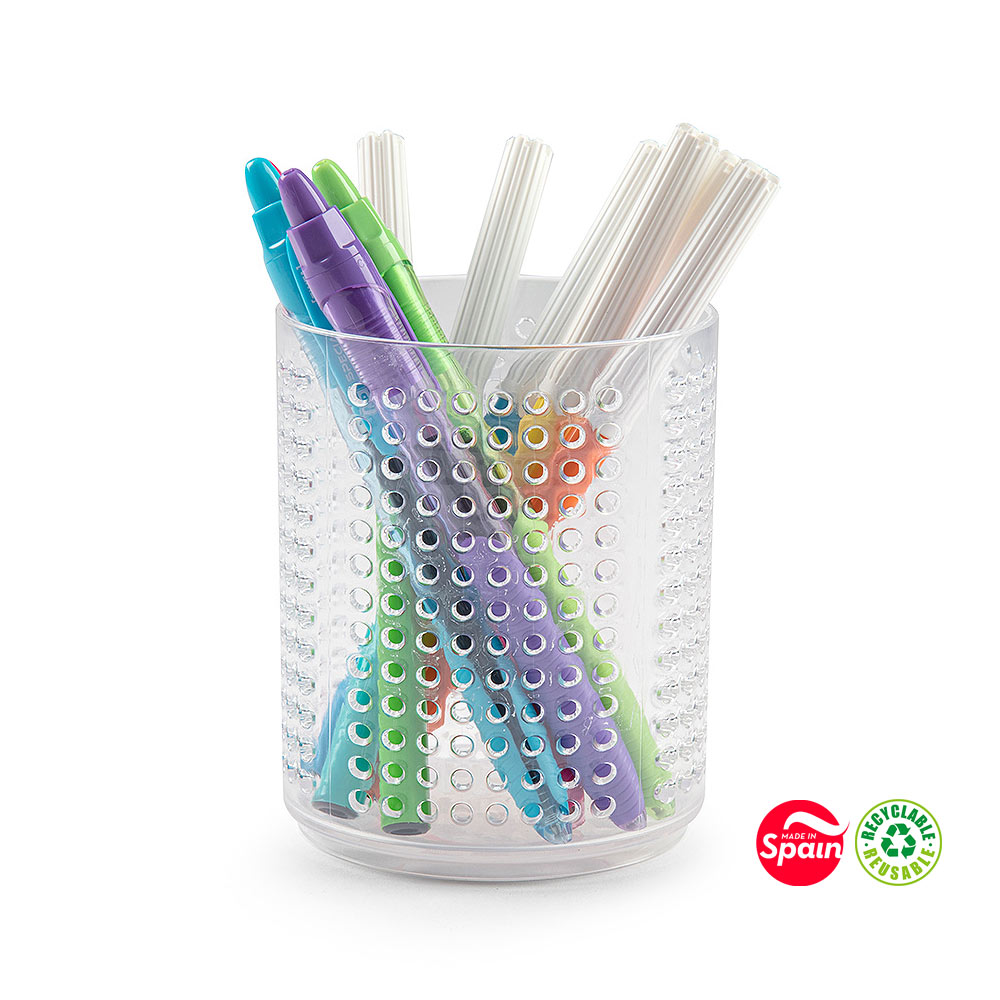 Porta Lápis Plástico Redondo Transparente