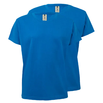 T-Shirt Criança Algodão 155g Azul Turquesa Tam 7/8 Pack2