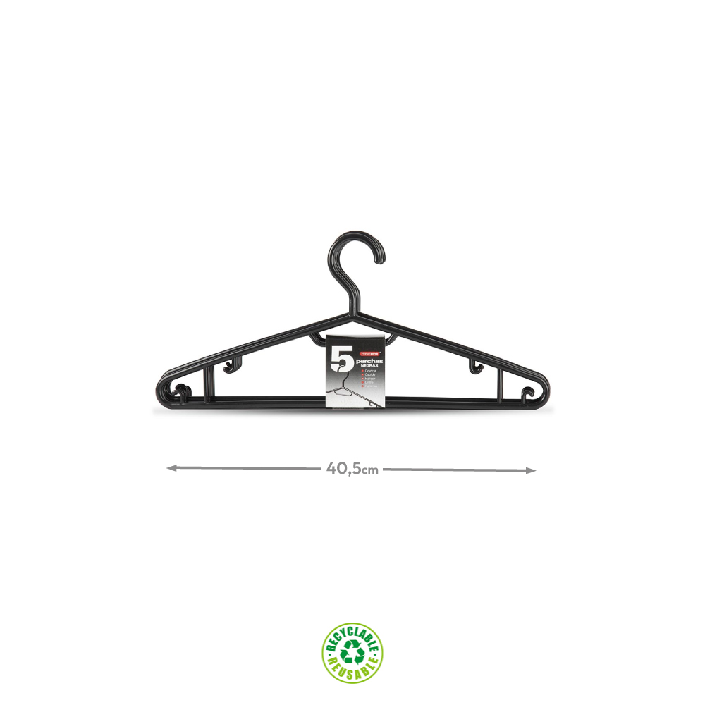 Cabide 40,5x18x3,3cm Preto 5un