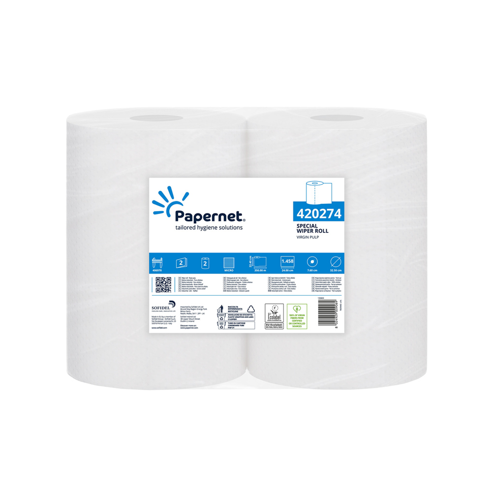 Rolo Industrial 350mx22,4cm 35g 2Fls PAPERNET Picotado 2un