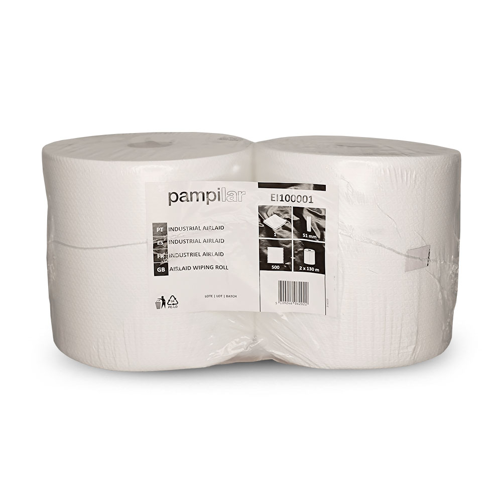 Rolo Pano TNT/AirLaid 130mx23,5cm 55g PAMPILAR Branco 2un