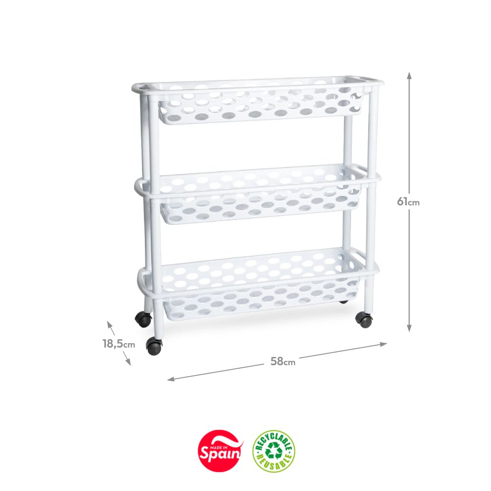 Carrinho 3 Cestos Plástico 18,5x58x61cm Aire Slime Branco