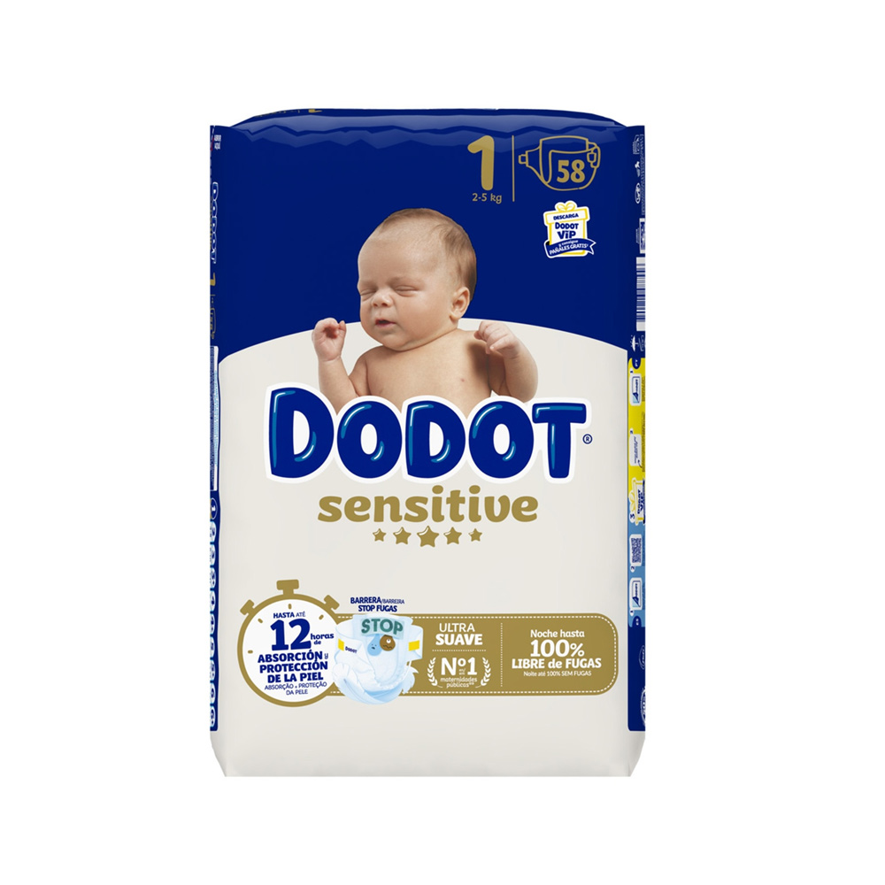 Fraldas Dodot Sensitive T1 (2-5kg) 58un