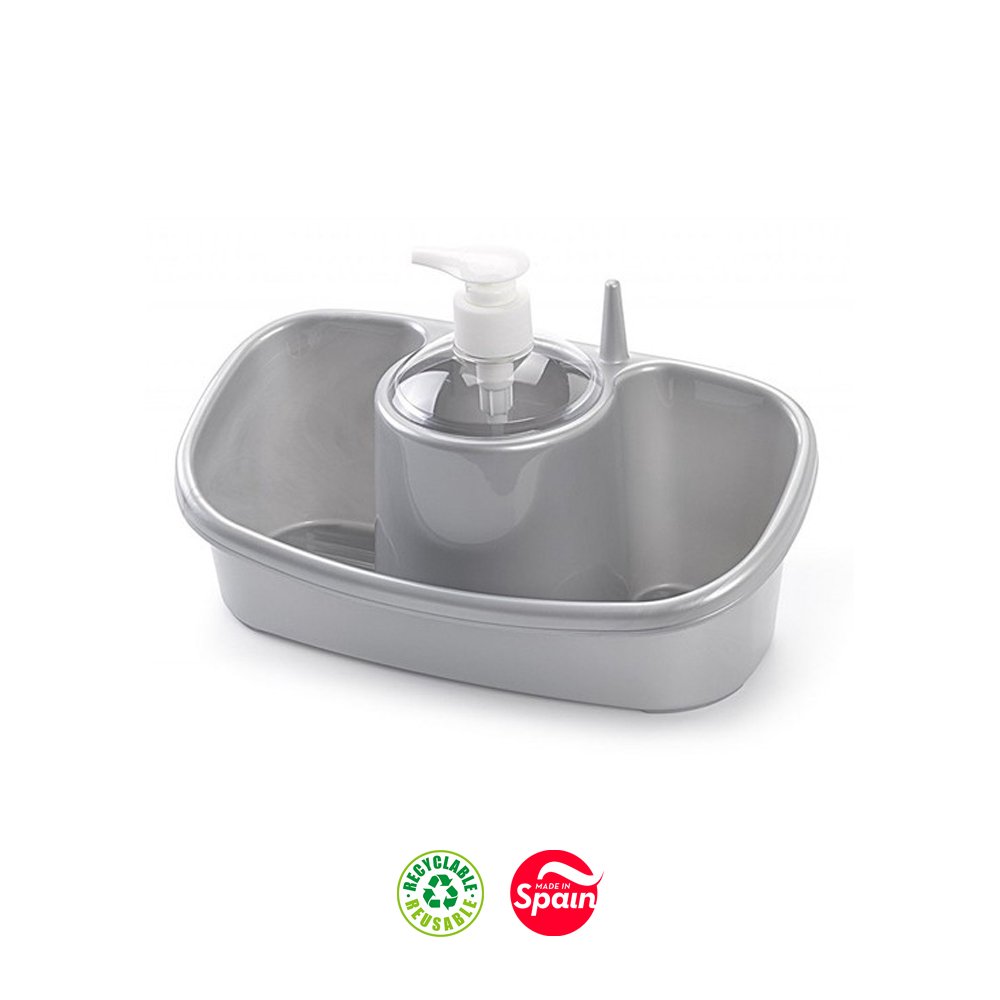 Suporte Esfregão Loiça com Doseador Prata