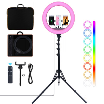Ring Light 18 Pol RGB Profissional Suporte + Mala + Comando