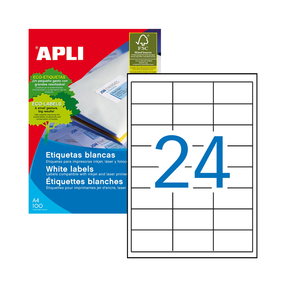 Etiquetas 064,6x033,8mm 100Fls A4 Apli 2400un