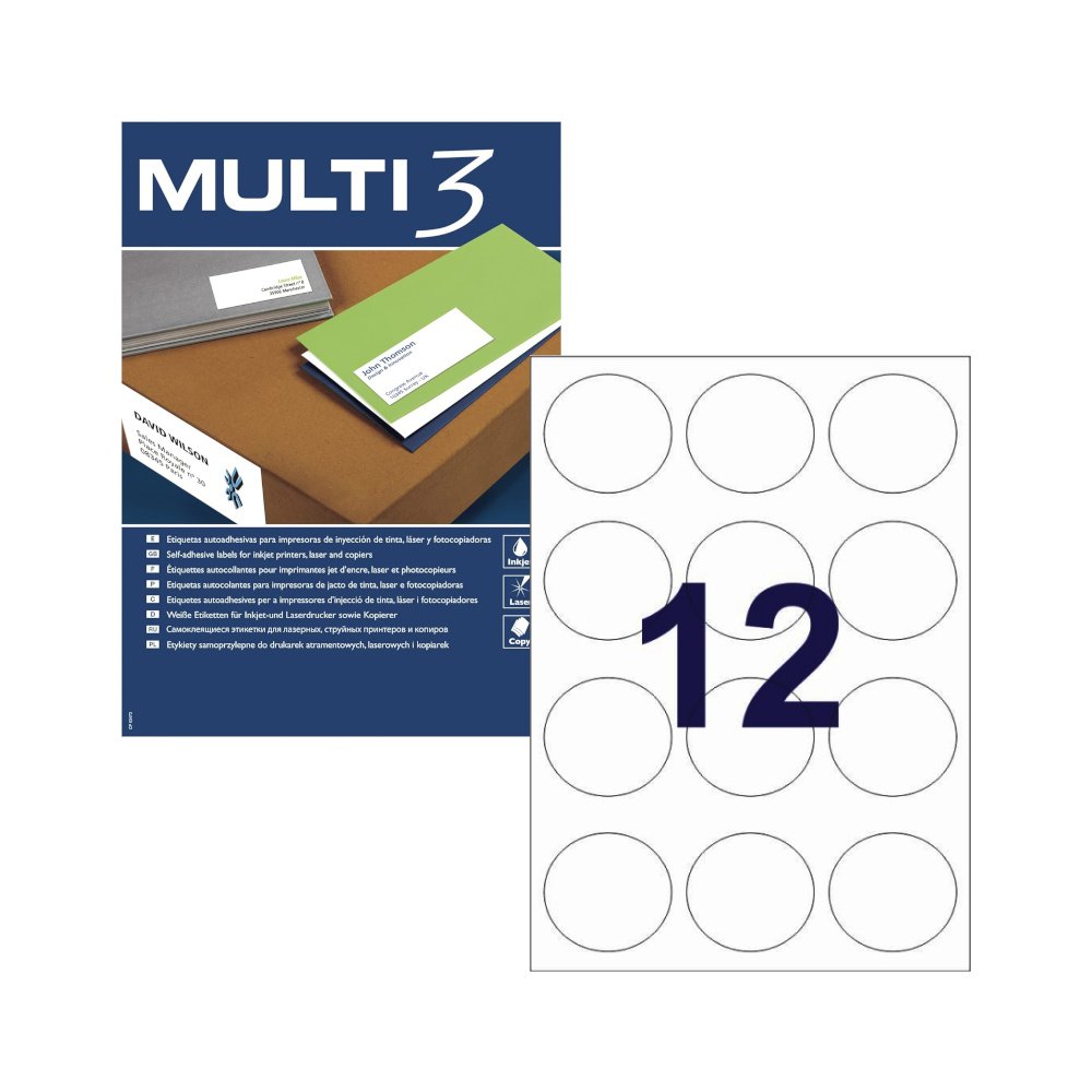Etiquetas Redondas 60mm 100Fls A4 Multi3 1200un