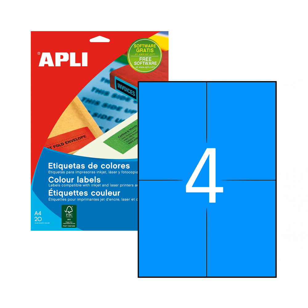 Etiquetas 105x148mm 20Fls A4 Azul Apli 80un