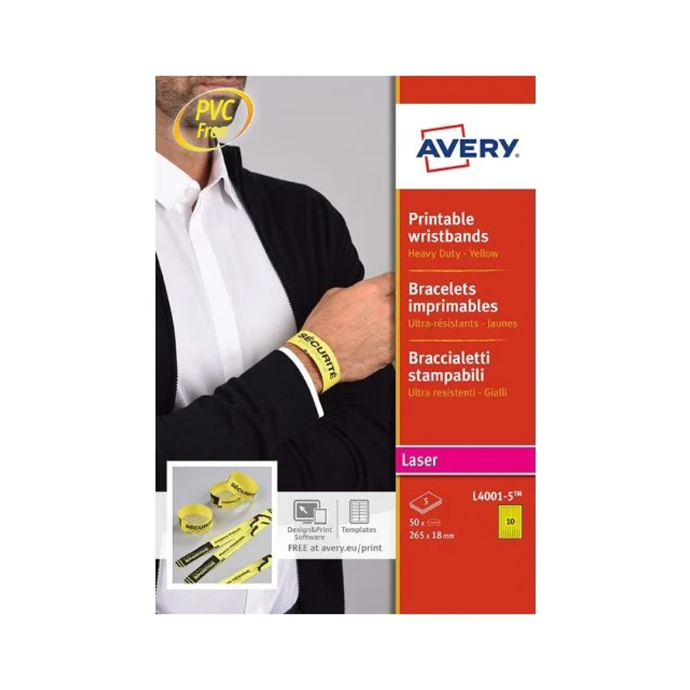Pulseiras de Identificação Avery L4001-5 5x10 Amarelo=50un