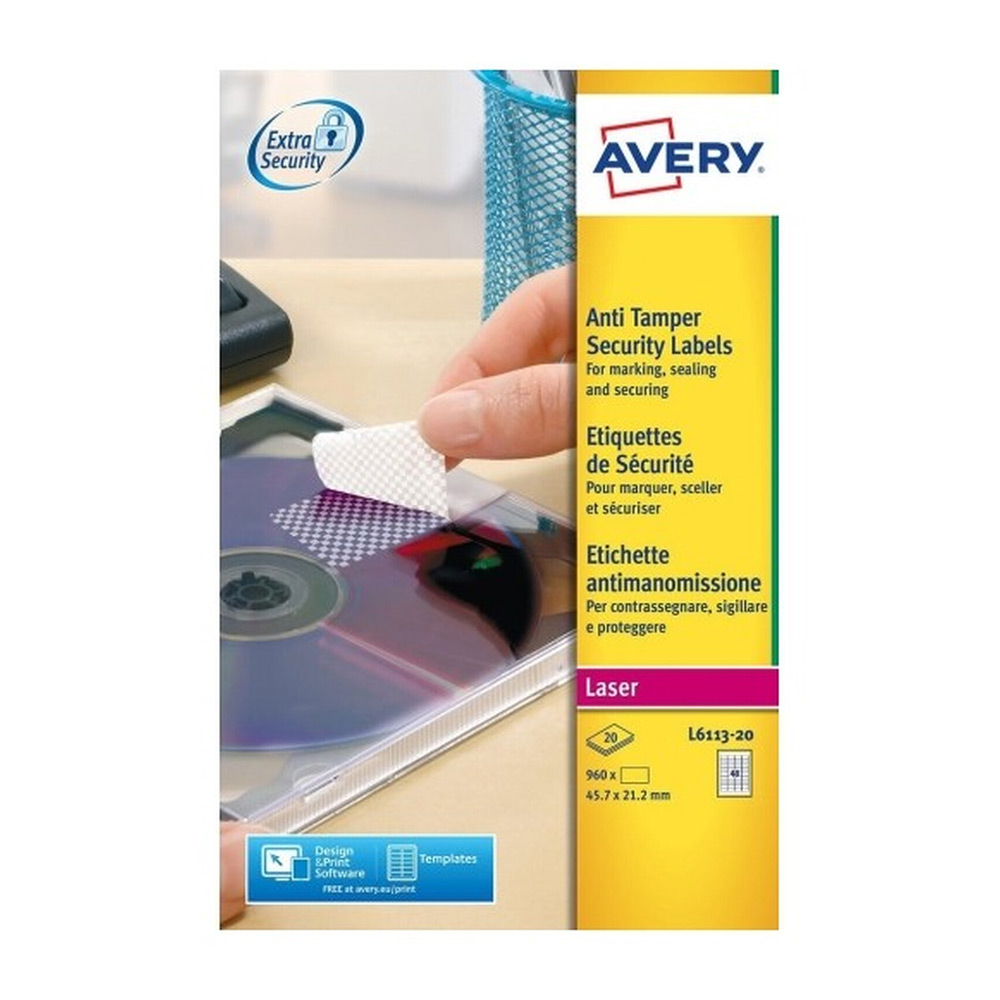 Etiquetas Segurança 45.7x21.2 Poliéster 20Folhasx48=960un