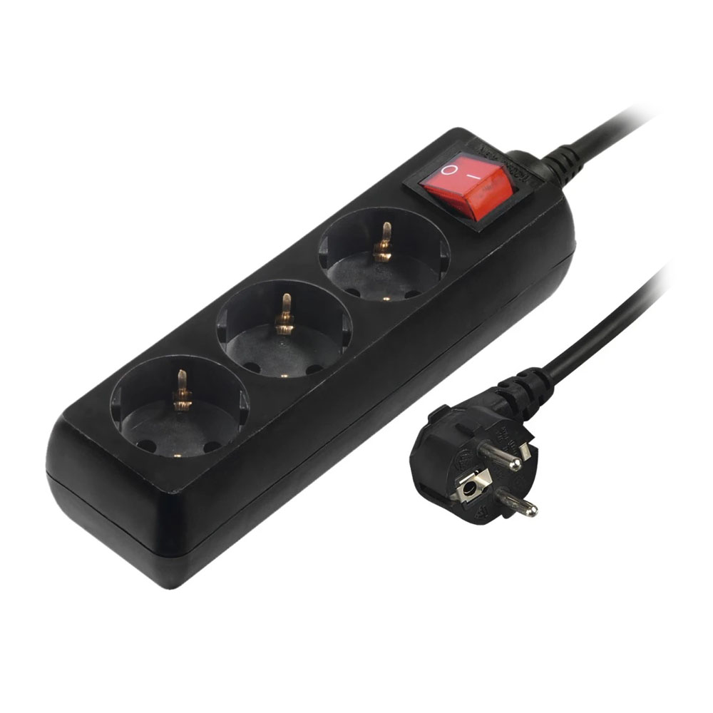 Bloco 3 Tomadas + Interruptor Cabo 1,4m Preto