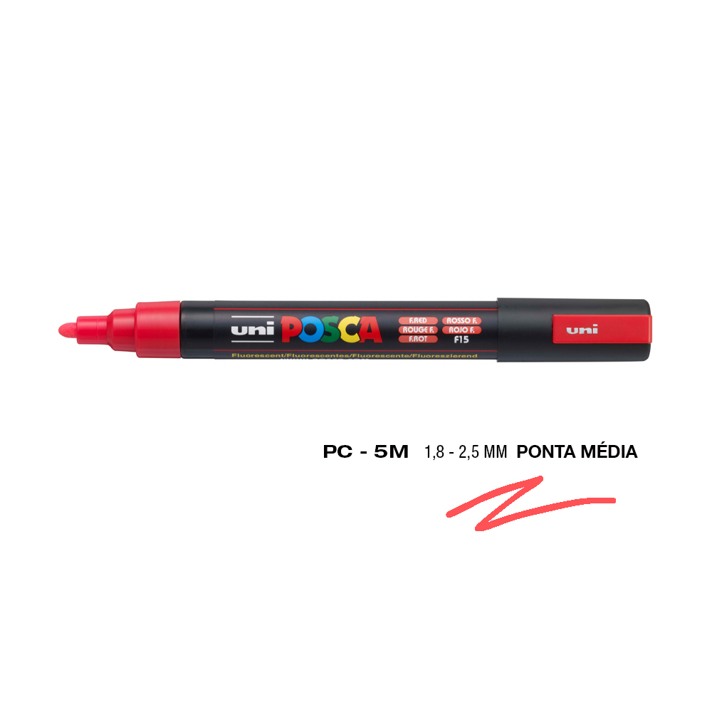 Marcador Uniball Posca PC-5M 1,8mm Vermelho Fluor (F15) 1un