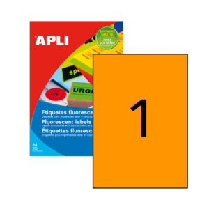 Etiquetas 210x297mm 20Fls A4 Laranja Fluorescente Apli 20un