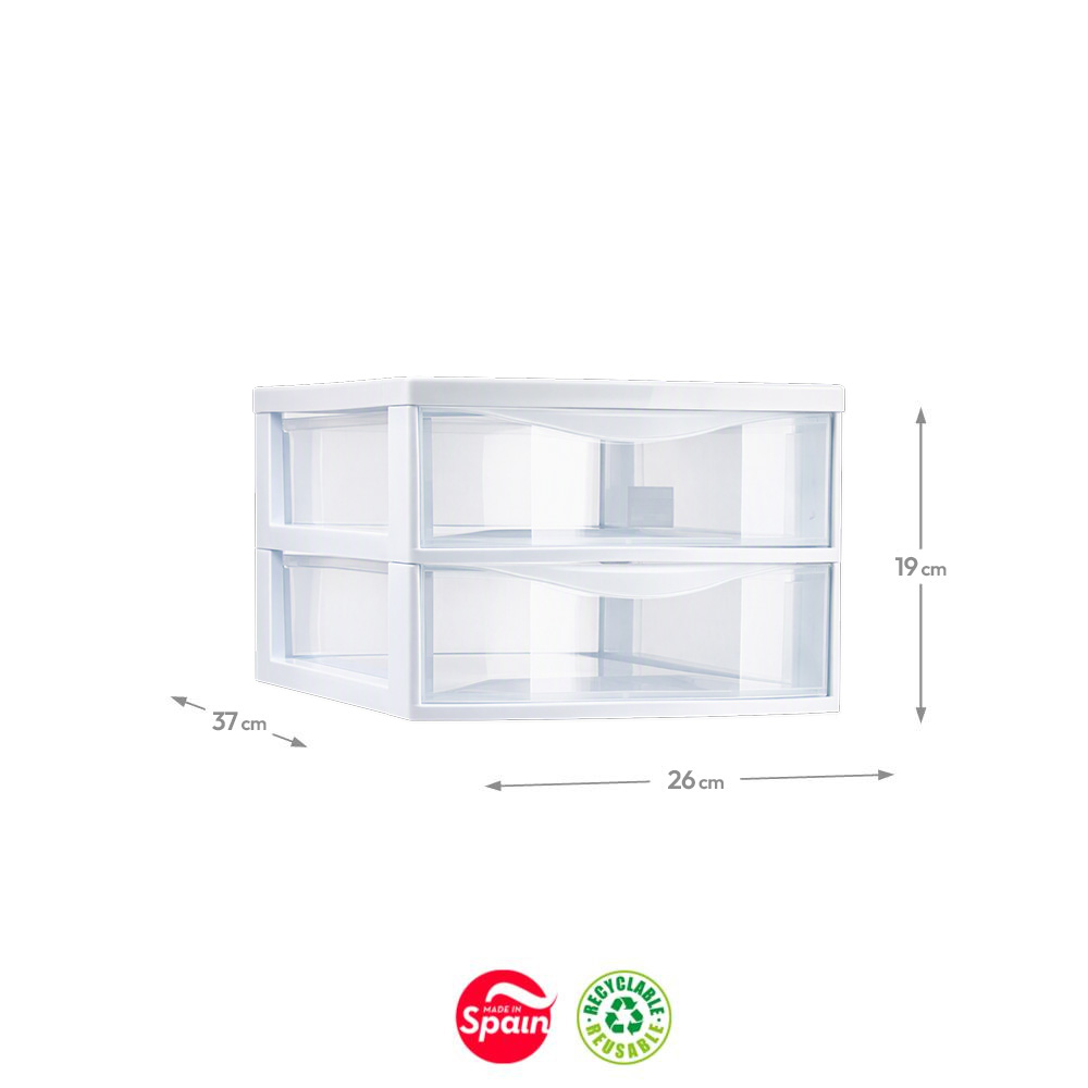 Bloco 2 Gavetas Plástico Easy 26x37x19cm Branco/Transparente
